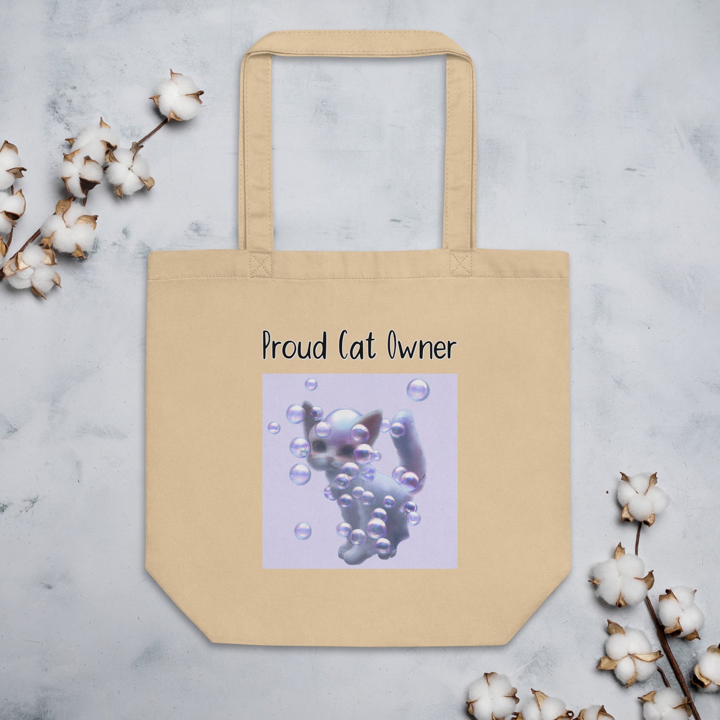 Eco Tote Bag with Kitten In Soap Bubbles with text "Proud Cat Owner" at $26.97 found at Personalizedpetlovergifts