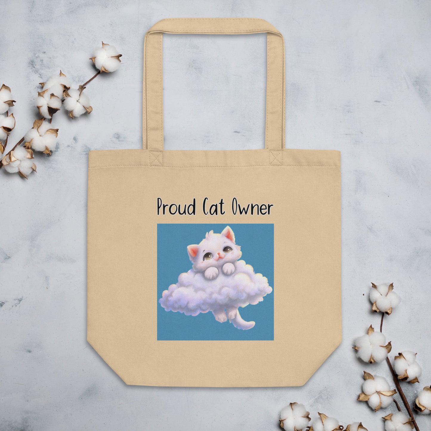 Eco Tote Bag with KItten In Clouds with text "Proud Cat Owner" at $26.97 found at Personalizedpetlovergifts