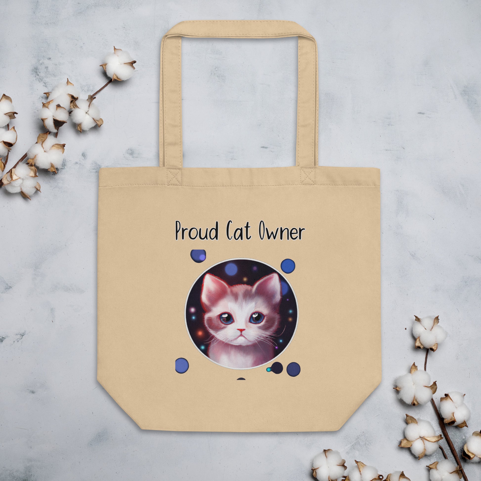 Eco Tote Bag with Kitten In a Galaxy Circle with text "Proud Cat Owner" at $26.97 found at Personalizedpetlovergifts