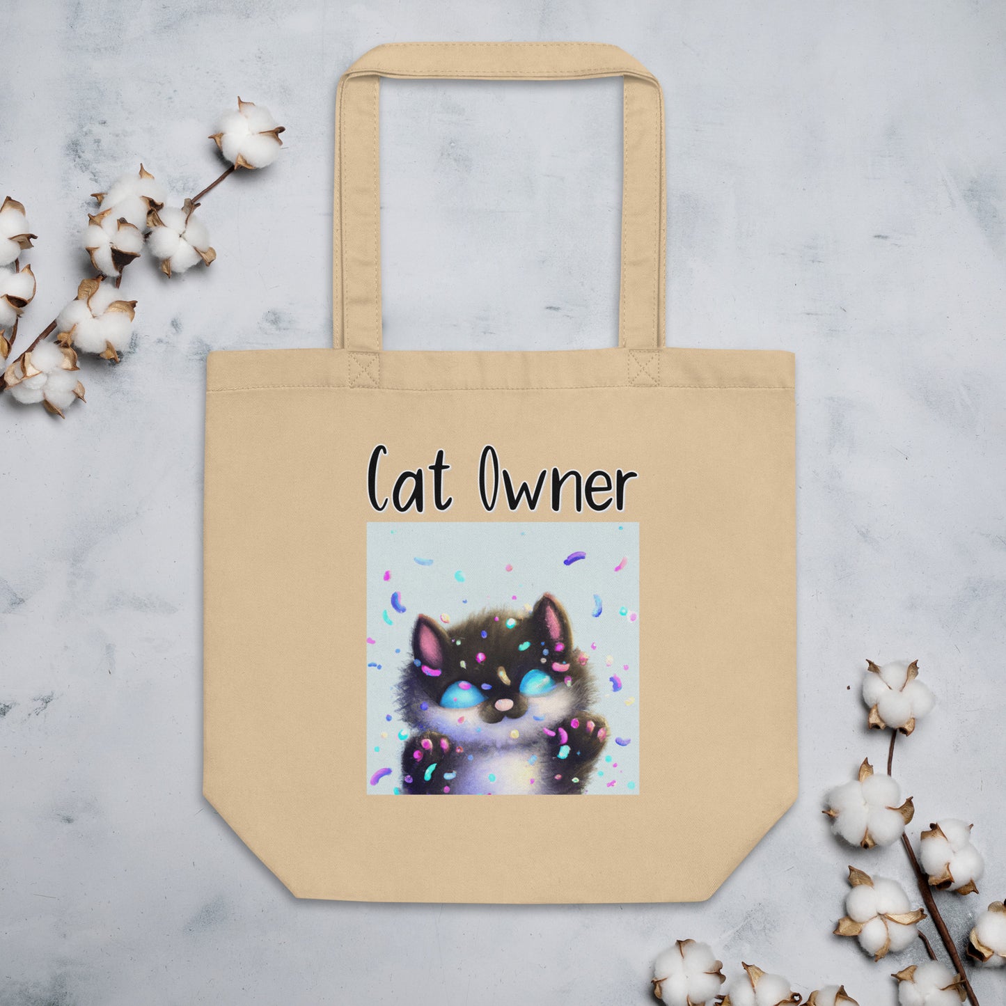 Eco Tote Bag with Kitten With Confetti with text "Cat Owner" at $26.97 found at Personalizedpetlovergifts