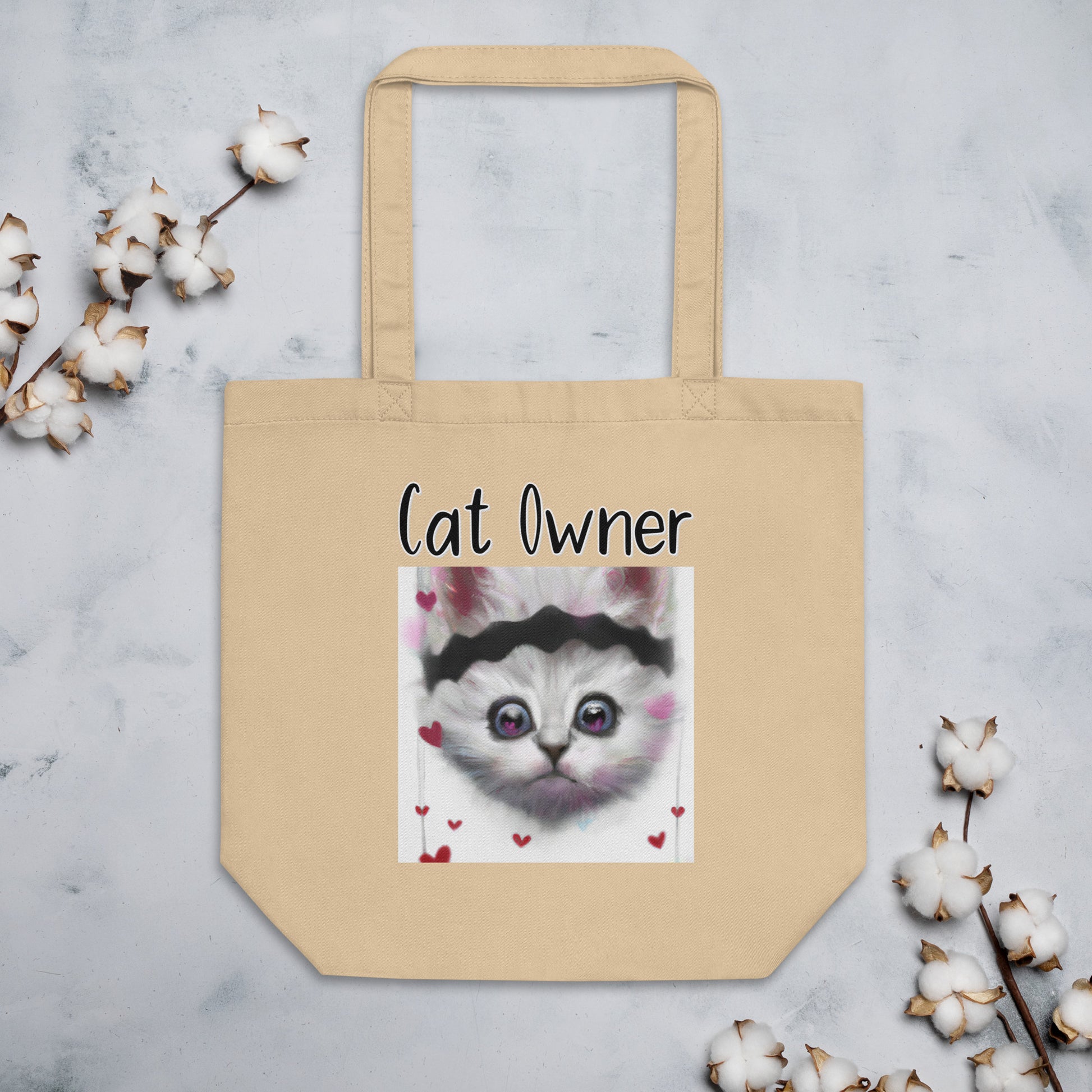 Eco Tote Bag with Kitten With a headband with text "Cat Owner" at $26.97 found at Personalizedpetlovergifts