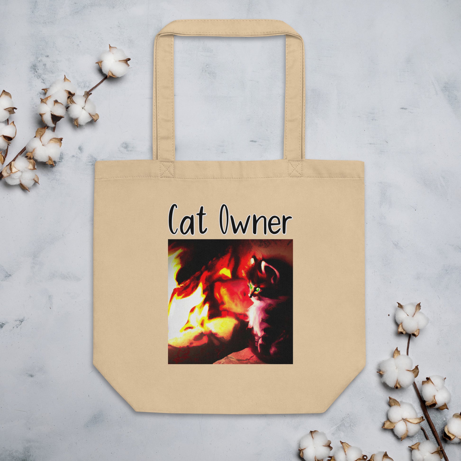 Eco Tote Bag with Kitten Warming Up Near The Fire with text "Cat Owner" at $26.97 found at Personalizedpetlovergifts