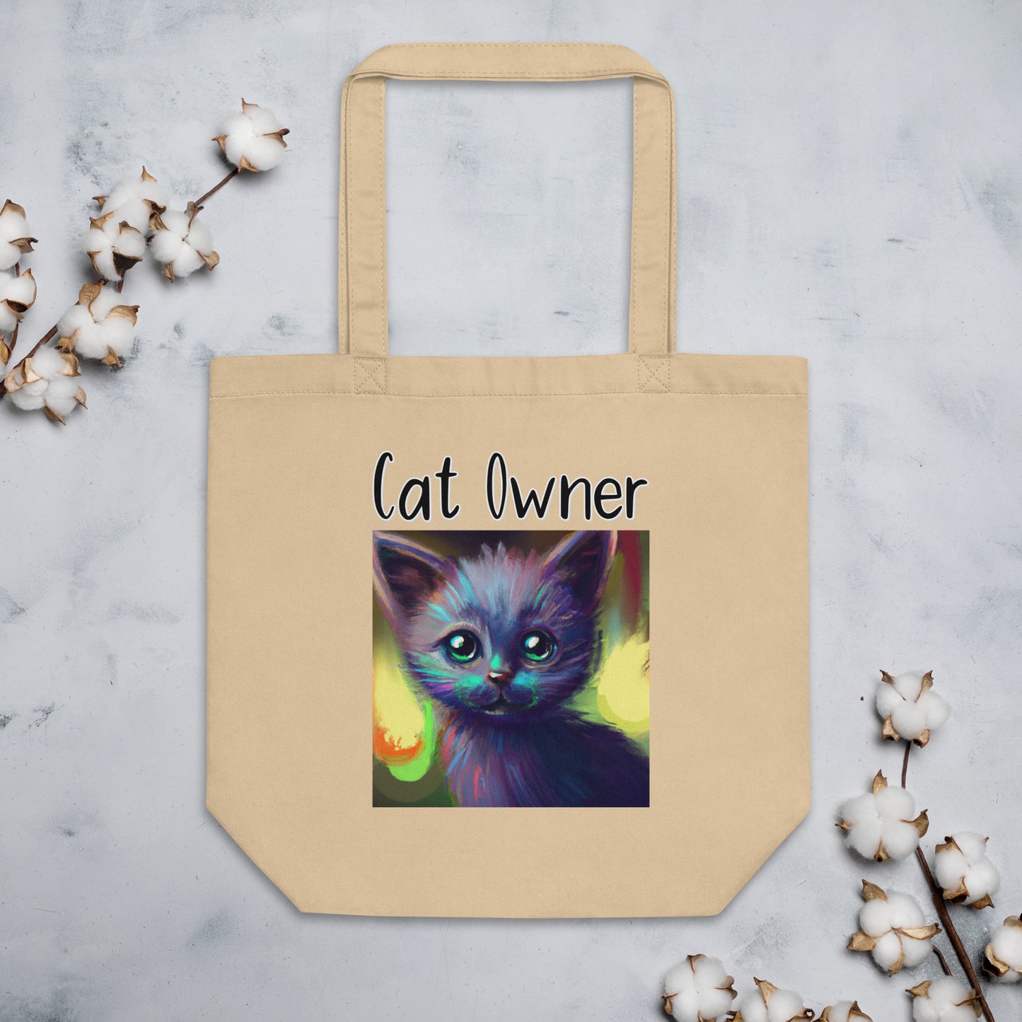 Eco Tote Bag with Kitten Trippy Portrait with text "Cat Owner" at $26.97 found at Personalizedpetlovergifts