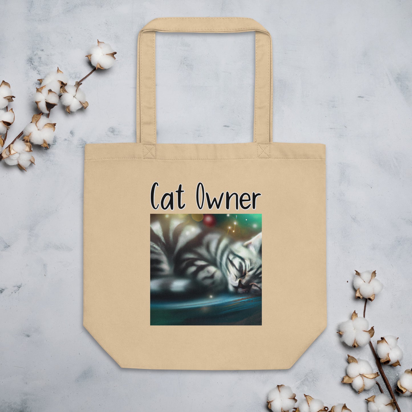 Eco Tote Bag with Kitten Sleeping with text "Cat Owner" at $26.97 found at Personalizedpetlovergifts