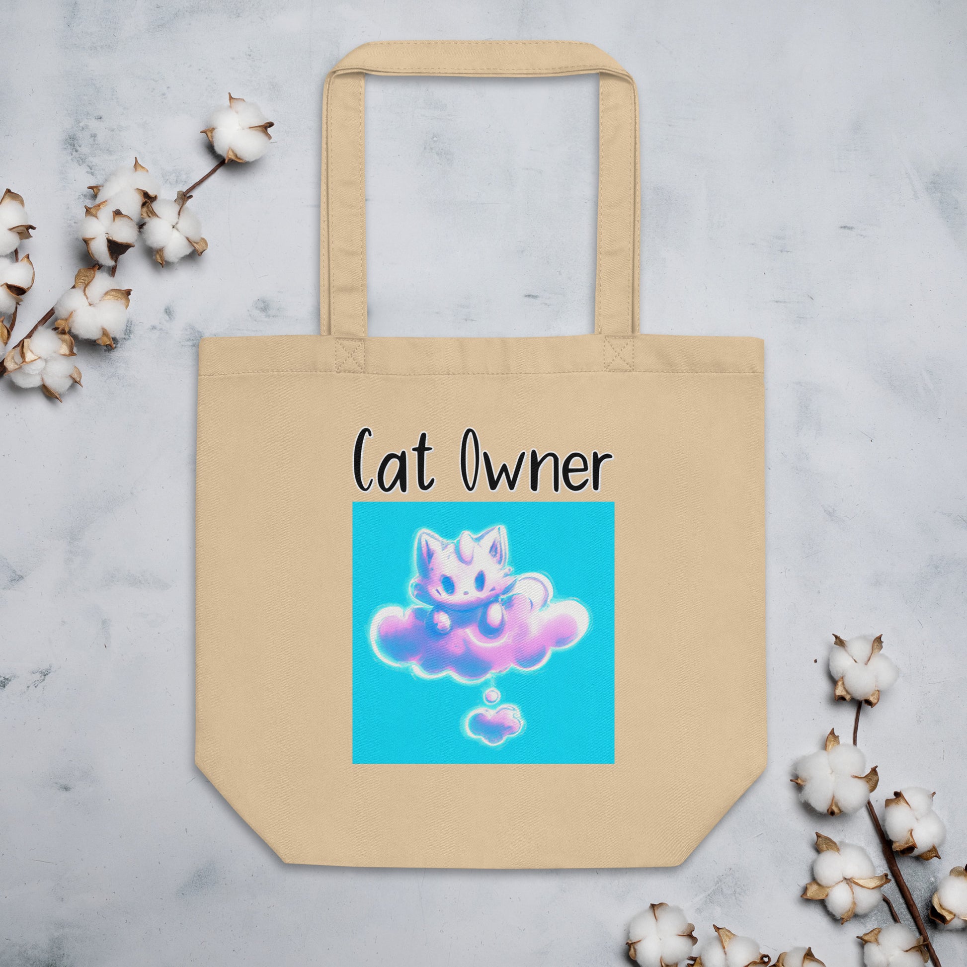 Eco Tote Bag with Kitten Sitting On A Pink Cloud with text "Cat Owner" at $26.97 found at Personalizedpetlovergifts