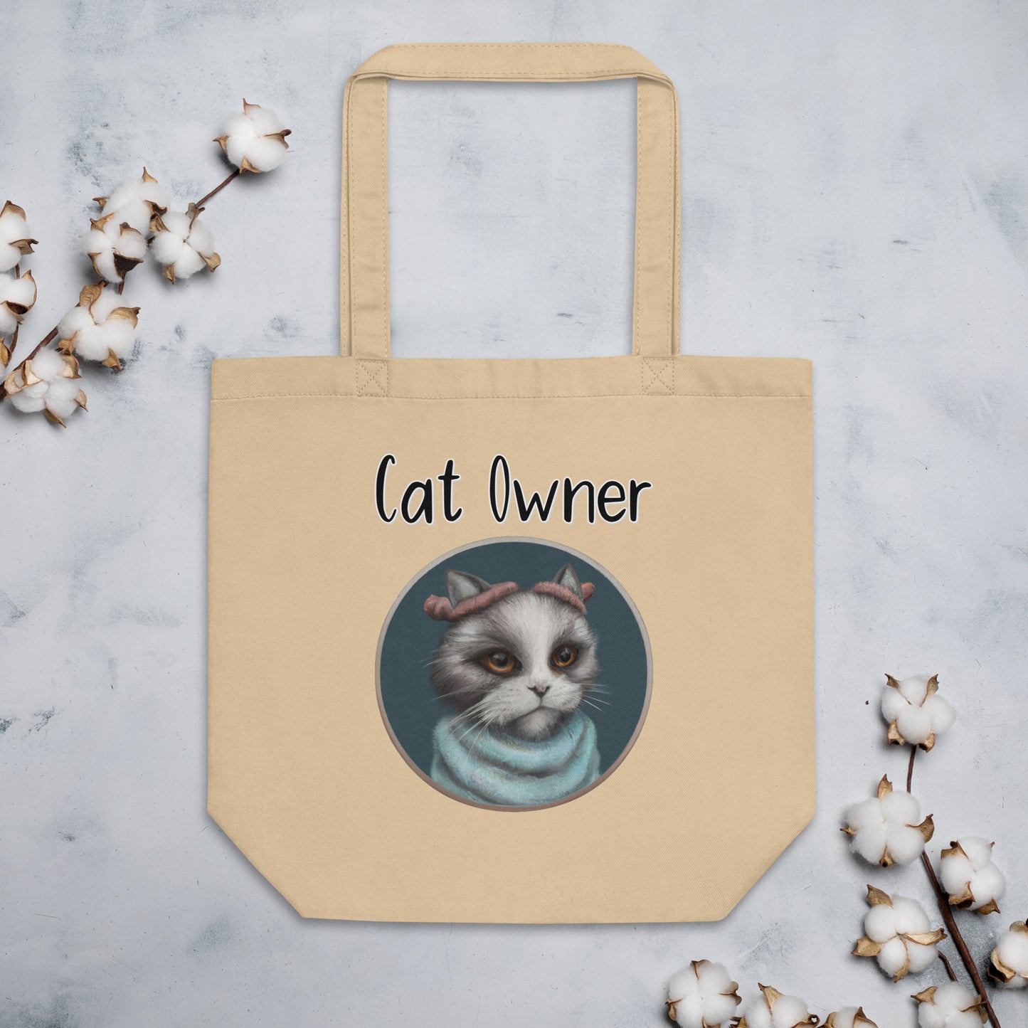 Eco Tote Bag with Kitten Portrait With a Fluffy Headband with text "Cat Owner" at $26.97 found at Personalizedpetlovergifts