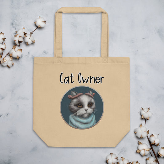 Eco Tote Bag with Kitten Portrait With a Fluffy Headband with text "Cat Owner" at $26.97 found at Personalizedpetlovergifts