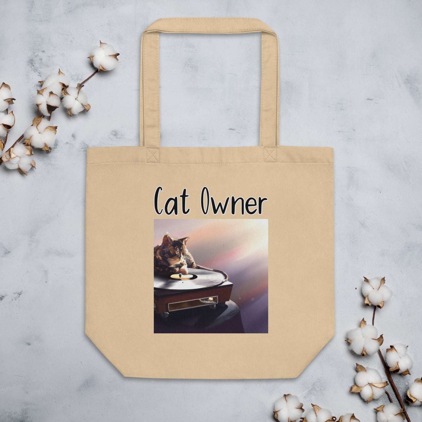 Eco Tote Bag with Kitten On A Vinyl with text "Cat Owner" at $26.97 found at Personalizedpetlovergifts