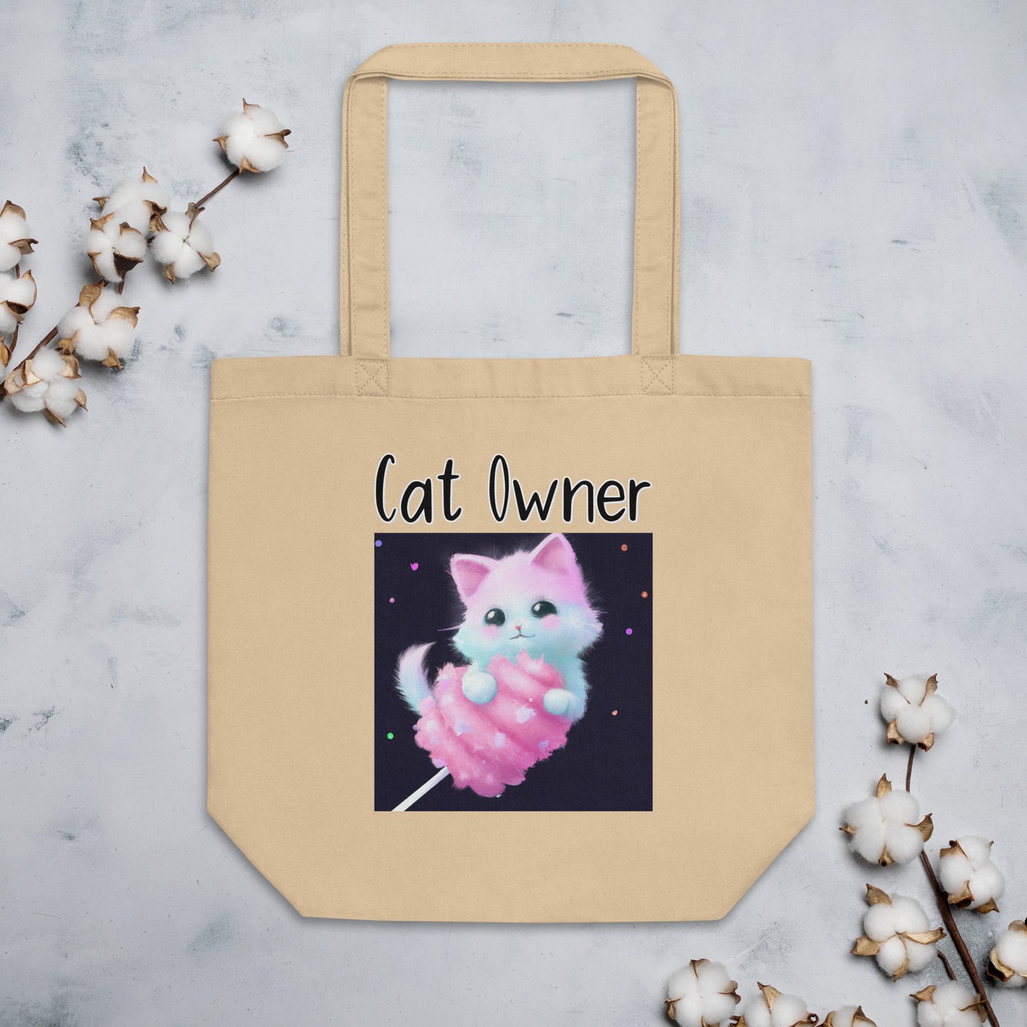 Eco Tote Bag with Kitten On A Cotton Candy with text "Cat Owner" at $26.97 found at Personalizedpetlovergifts