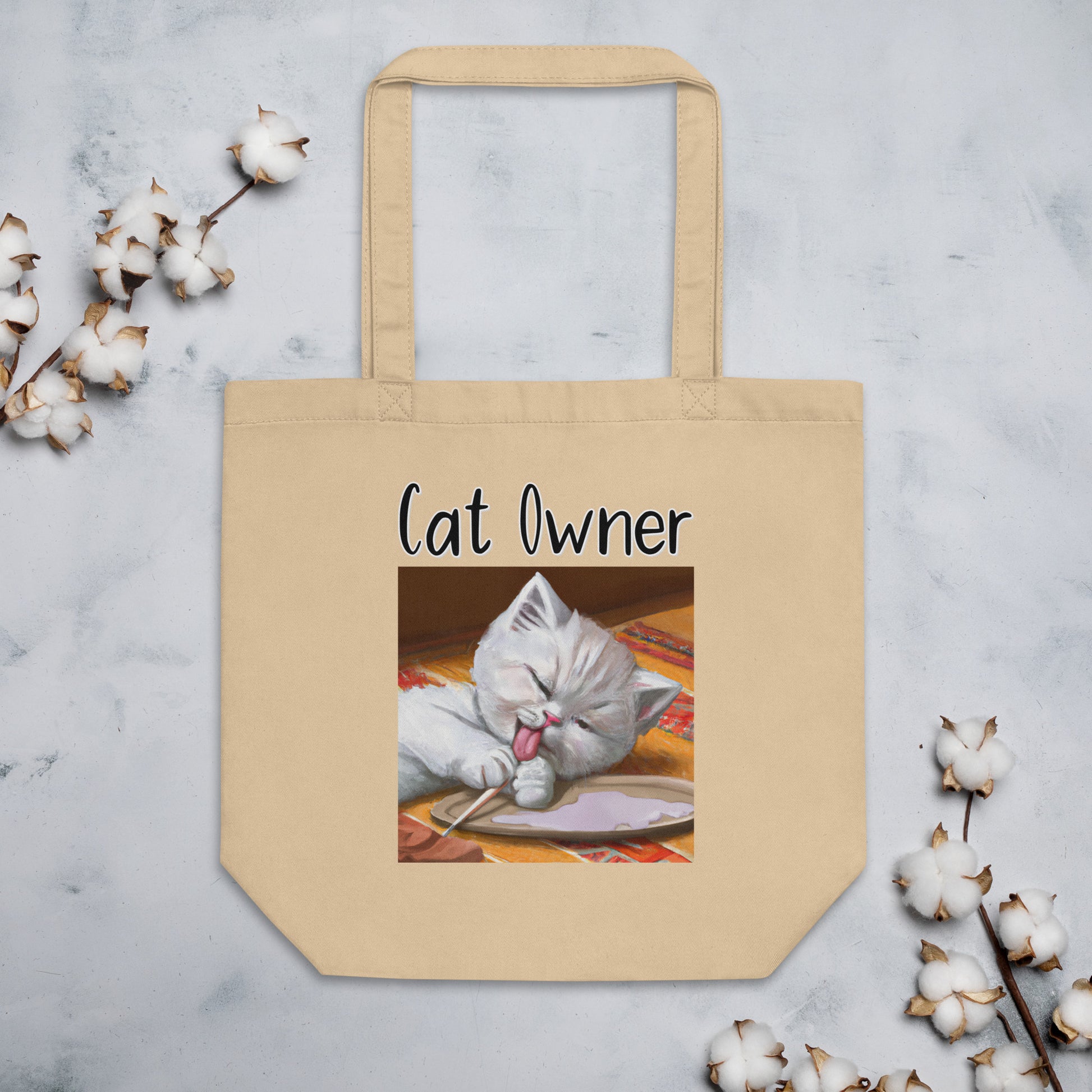 Eco Tote Bag with Kitten Licking Its Paws with text "Cat Owner" at $26.97 found at Personalizedpetlovergifts