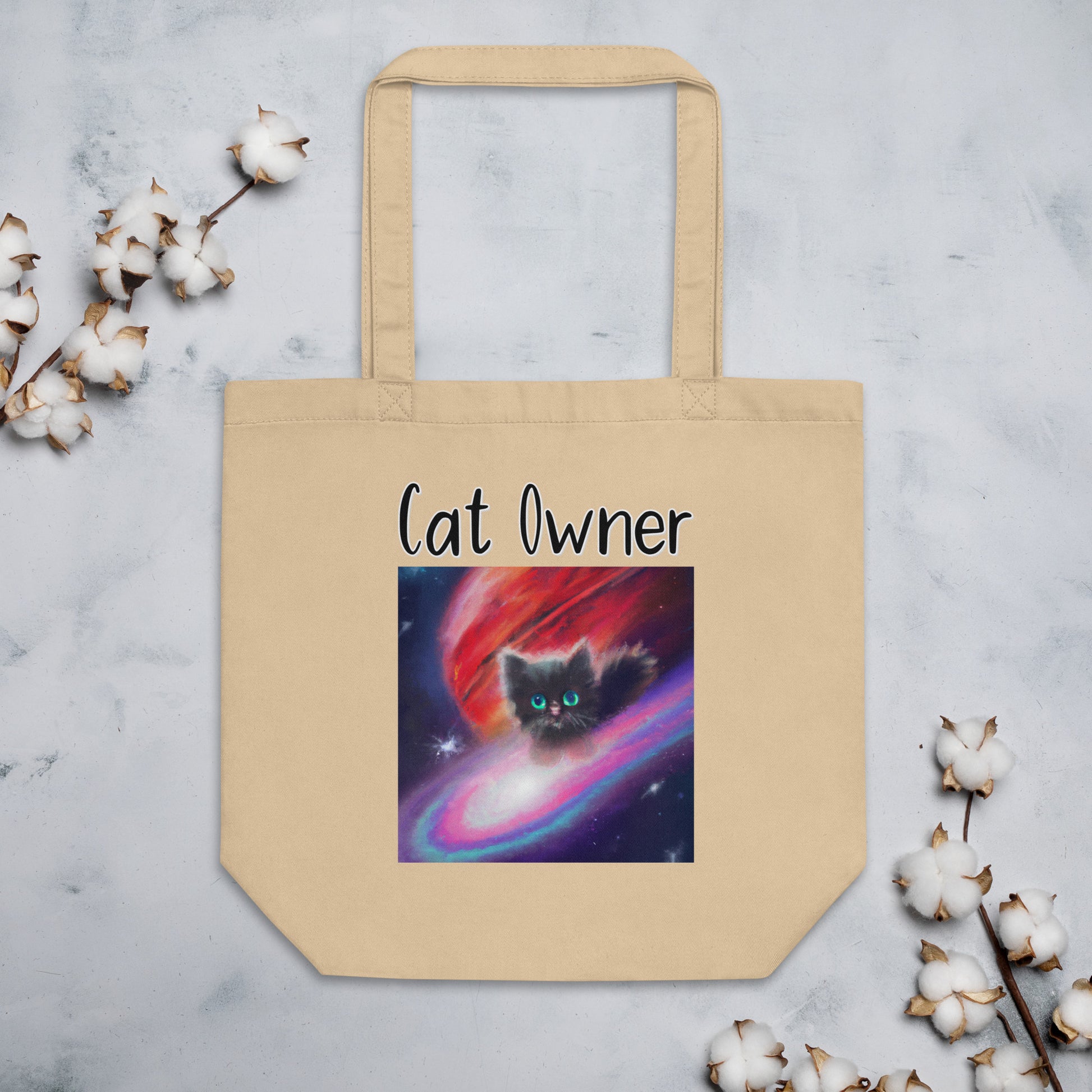 Eco Tote Bag with Kitten In a Galaxy with text "Cat Owner" at $26.97 found at Personalizedpetlovergifts