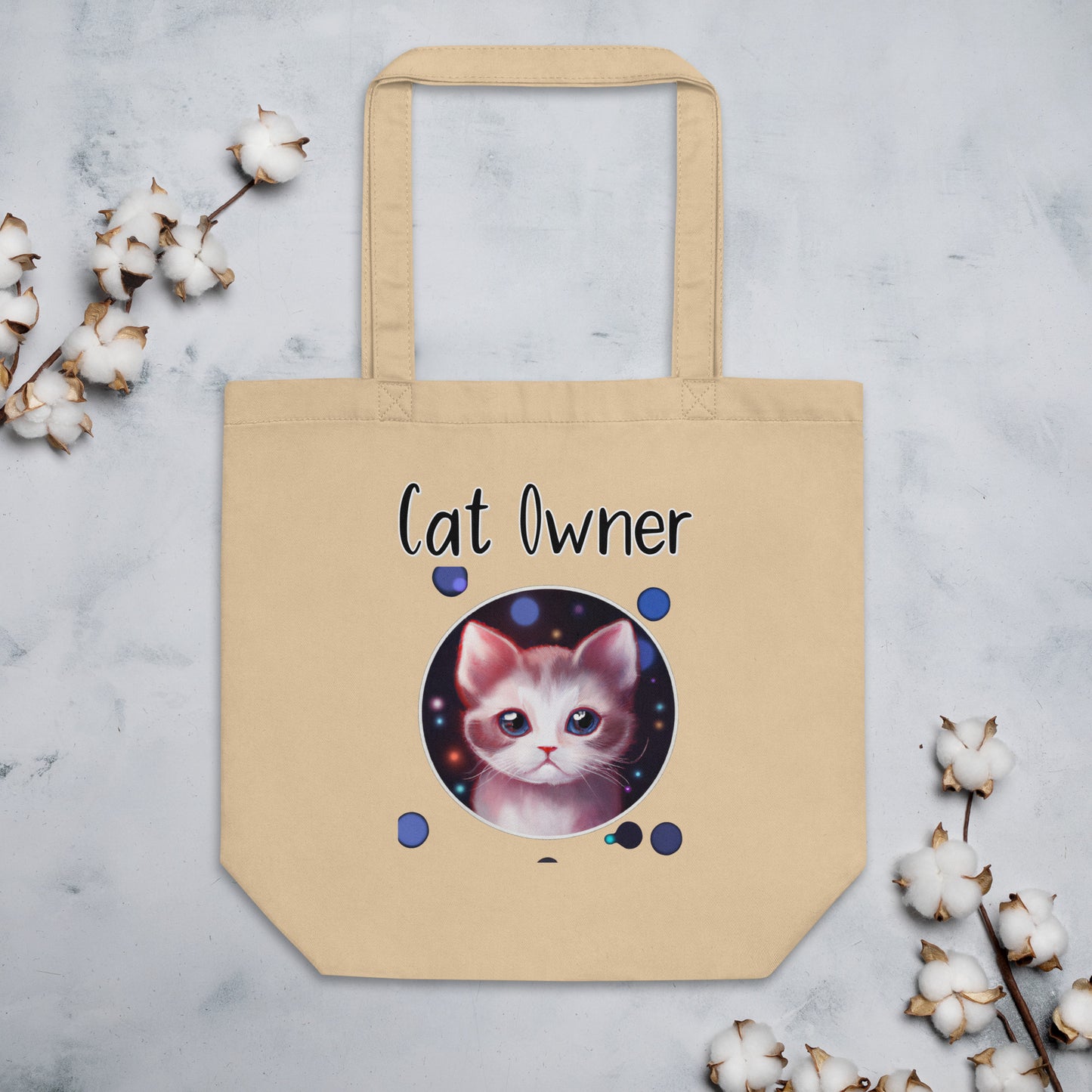 Eco Tote Bag with Kitten In a Galaxy Circle with text "Cat Owner" at $26.97 found at Personalizedpetlovergifts