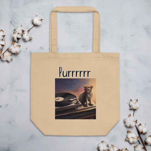 Eco Tote Bag with Kitten With a Vinyl Player with text "Purrrrrr" at $26.97 found at Personalizedpetlovergifts