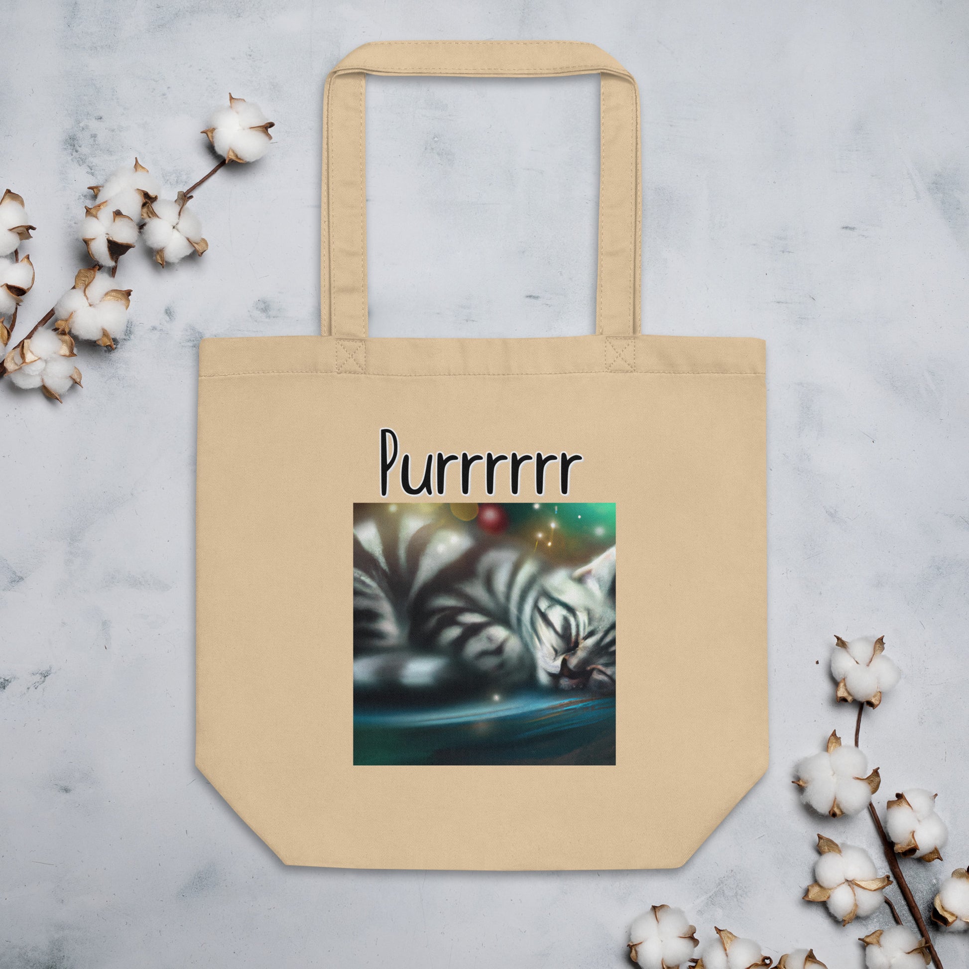 Eco Tote Bag with Kitten Sleeping with text "Purrrrrr" at $26.97 found at Personalizedpetlovergifts