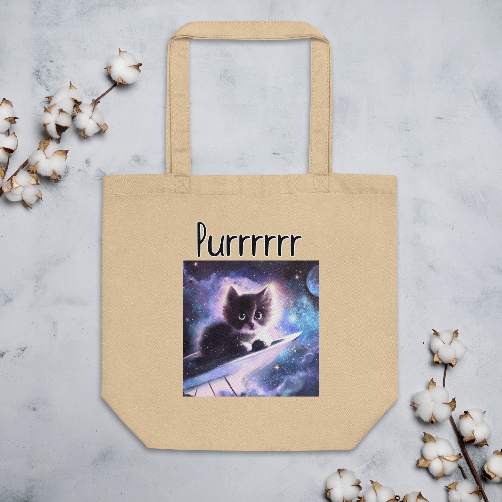 Eco Tote Bag with Kitten Sitting In The Space with text "Purrrrrr" at $26.97 found at Personalizedpetlovergifts