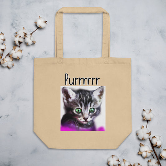 Eco Tote Bag with Kitten Portrait With Green Eyes with text "Purrrrrr" at $26.97 found at Personalizedpetlovergifts