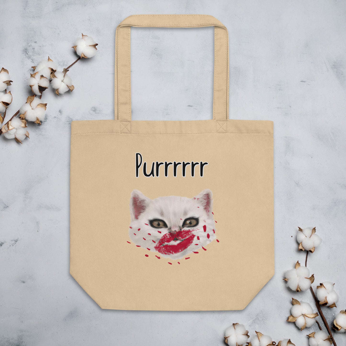 Eco Tote Bag with Kitten Kisses with text "Purrrrrr" at $26.97 found at Personalizedpetlovergifts