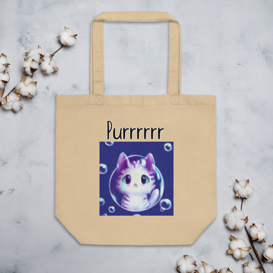 Eco Tote Bag with Kitten Inside a Soap Bubble with text "Purrrrrr" at $26.97 found at Personalizedpetlovergifts