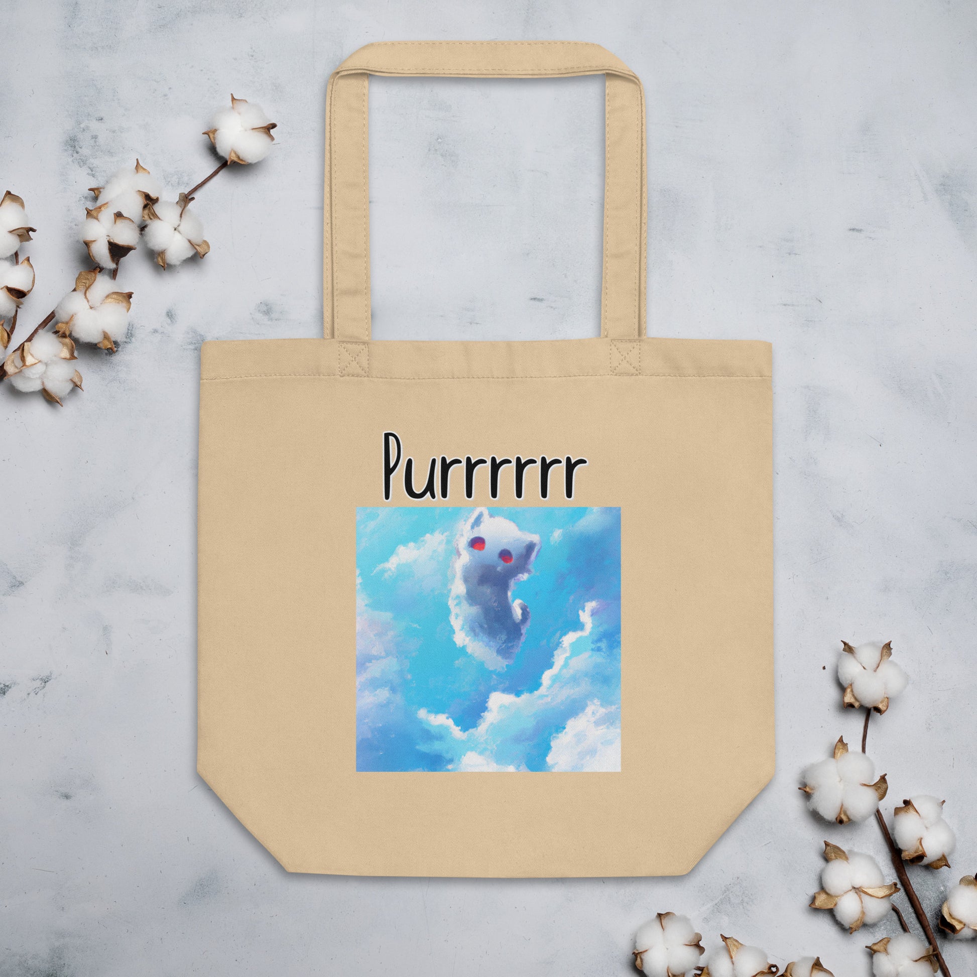 Eco Tote Bag with Kitten In the Sky with text "Purrrrrr" at $26.97 found at Personalizedpetlovergifts