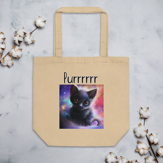 Eco Tote Bag with Kitten In The Galaxy with text "Purrrrrr" at $26.97 found at Personalizedpetlovergifts