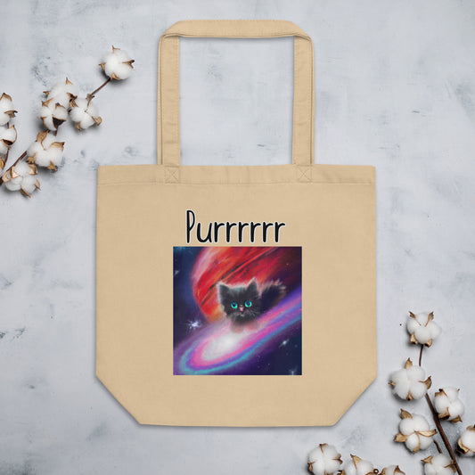 Eco Tote Bag with Kitten In a Galaxy with text "Purrrrrr" at $26.97 found at Personalizedpetlovergifts