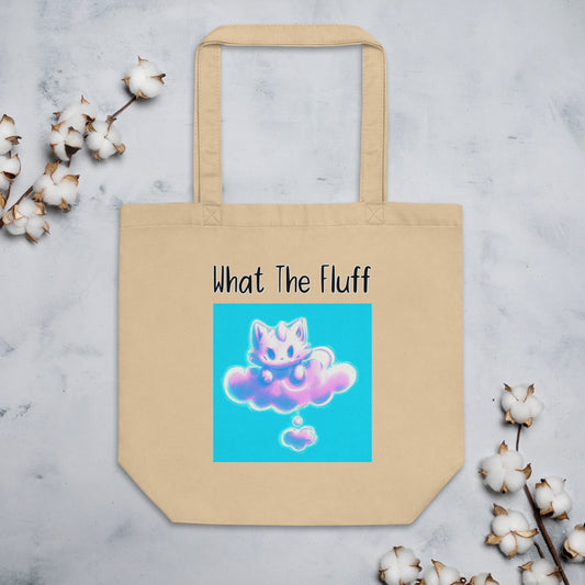 Eco Tote Bag with Kitten Sitting On A Pink Cloud with text "What The Fluff" at $26.97 found at Personalizedpetlovergifts