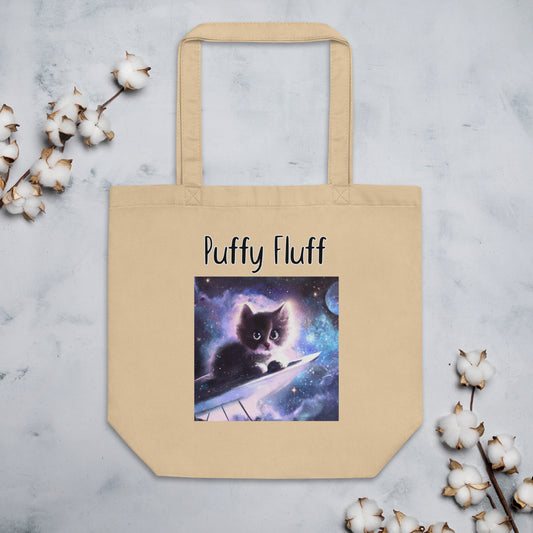 Eco Tote Bag with Kitten Sitting In The Space with text "Puffy Fluff" at $26.97 found at Personalizedpetlovergifts