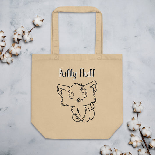 Eco Tote Bag with Kitten Line Art with text "Puffy Fluff" at $26.97 found at Personalizedpetlovergifts