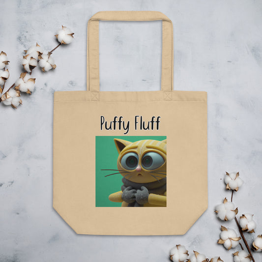 Eco Tote Bag with Kitten In Mittens with text "Puffy Fluff" at $26.97 found at Personalizedpetlovergifts