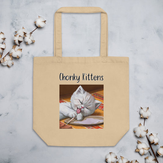 Eco Tote Bag with Kitten Licking Its Paws with text "Chonky Kittens" at $26.97 found at Personalizedpetlovergifts