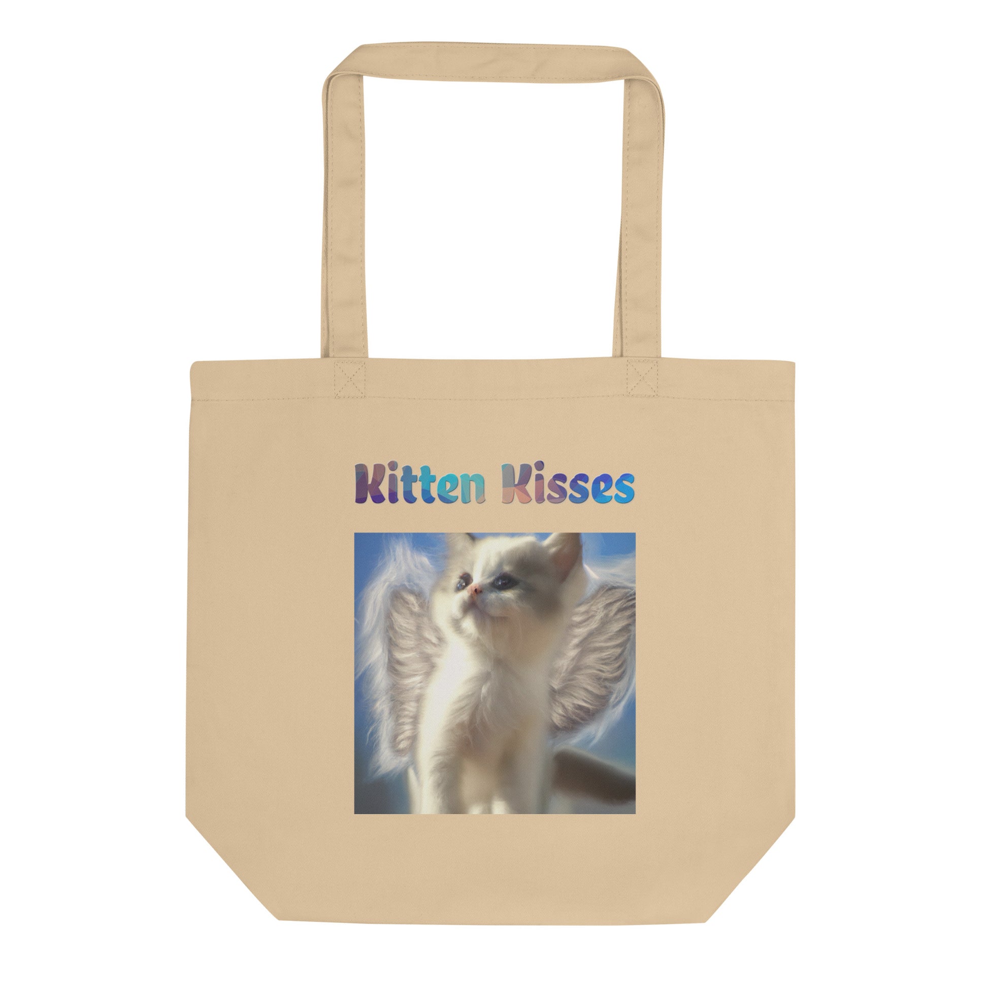 Eco Tote Bag with Cute Angel Kitten With Wings with text "Kitten Kisses" at $26.97 found at Personalizedpetlovergifts