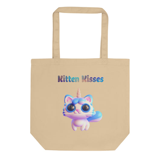 Eco Tote Bag with Cute 3D Unicorn Cat with text "Kitten Kisses" at $26.97 found at Personalizedpetlovergifts