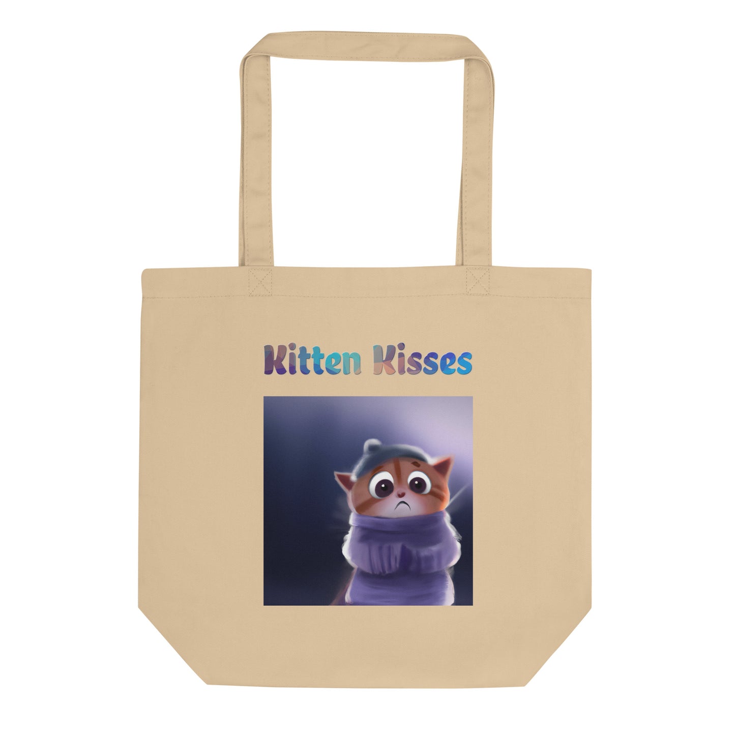 Eco Tote Bag with Cozy Kitten with text "Kitten Kisses" at $26.97 found at Personalizedpetlovergifts