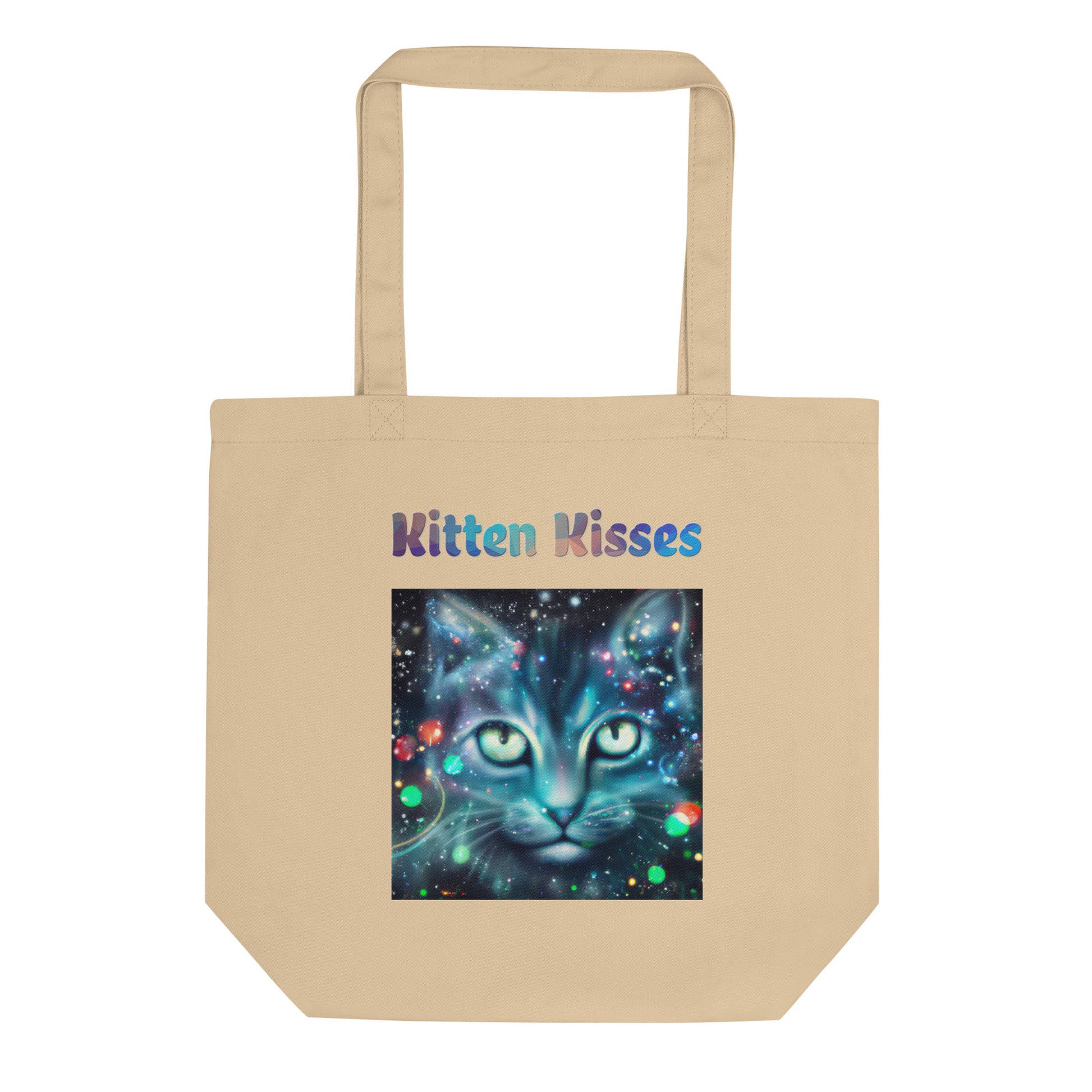 Eco Tote Bag with Cosmic Cat with text "Kitten Kisses" at $26.97 found at Personalizedpetlovergifts