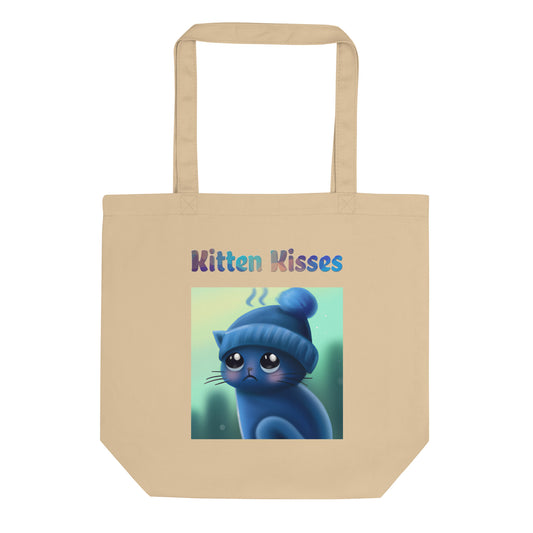 Eco Tote Bag with Cold Kitten In a Hat with text "Kitten Kisses" at $26.97 found at Personalizedpetlovergifts