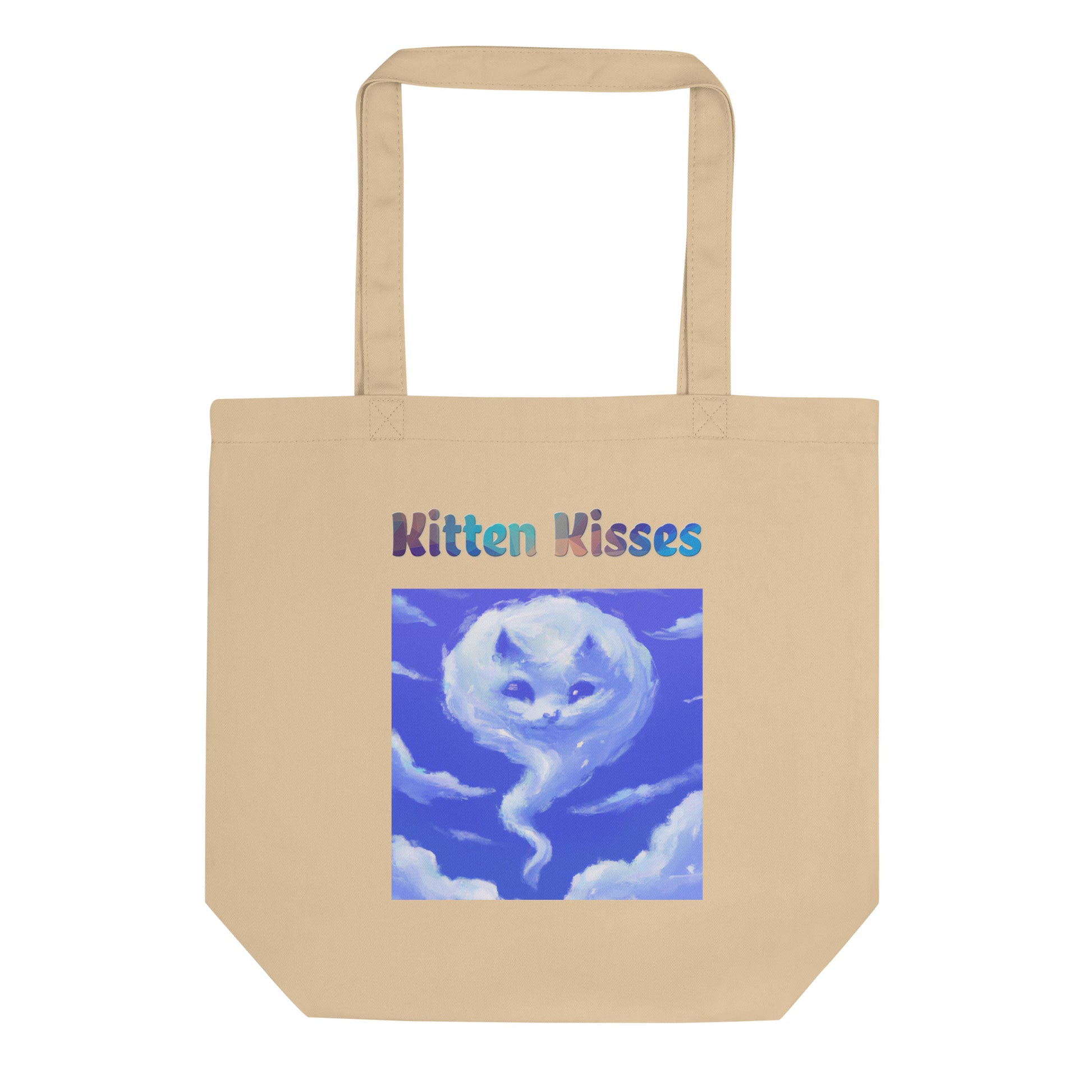 Eco Tote Bag with Cloud With a Cat Face with text "Kitten Kisses" at $26.97 found at Personalizedpetlovergifts