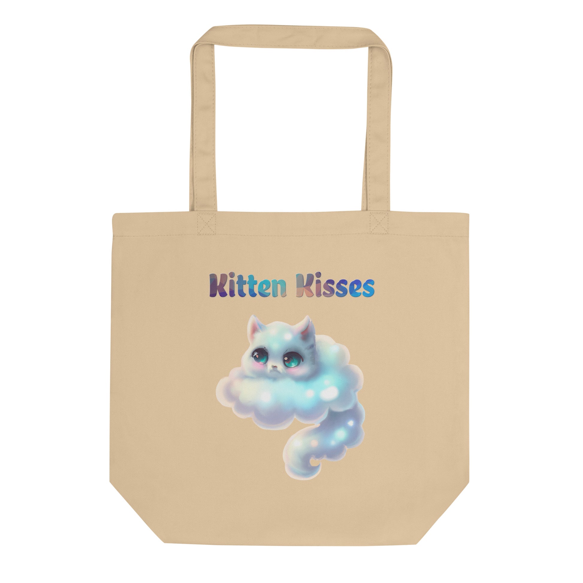 Eco Tote Bag with Cloud Shaped Kitten with text "Kitten Kisses" at $26.97 found at Personalizedpetlovergifts