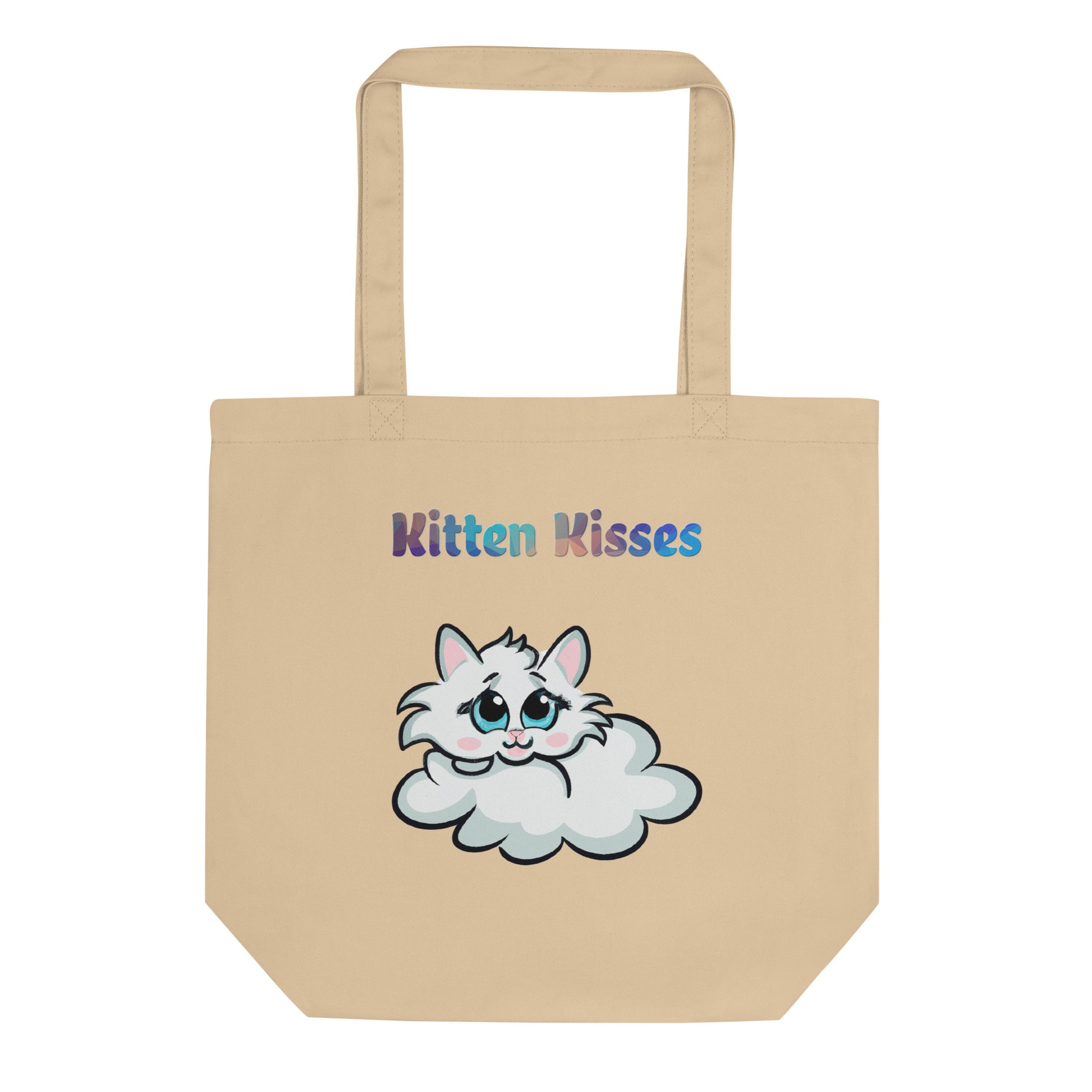 Eco Tote Bag with Cloud Kitten with text "Kitten Kisses" at $26.97 found at Personalizedpetlovergifts