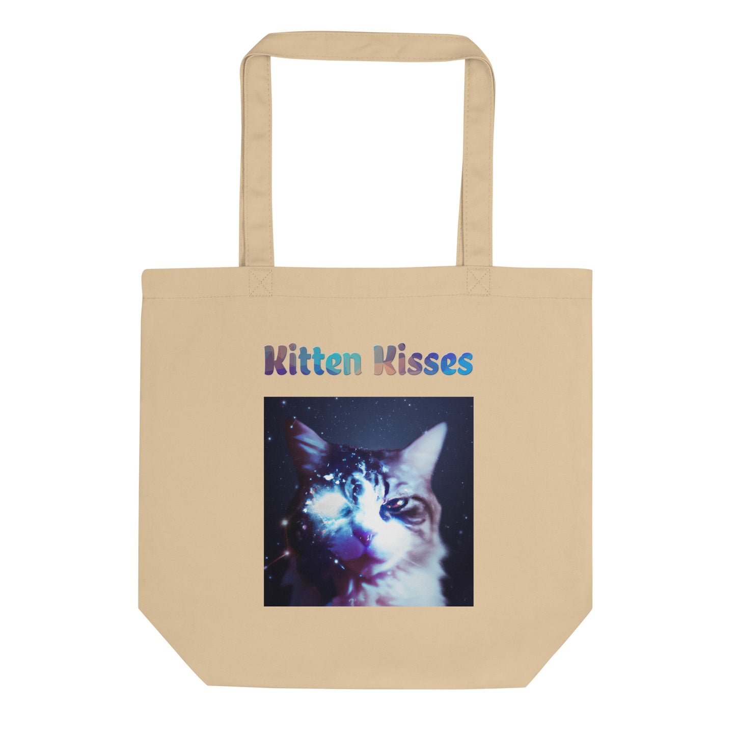 Eco Tote Bag with Cat With Space Eye with text "Kitten Kisses" at $26.97 found at Personalizedpetlovergifts