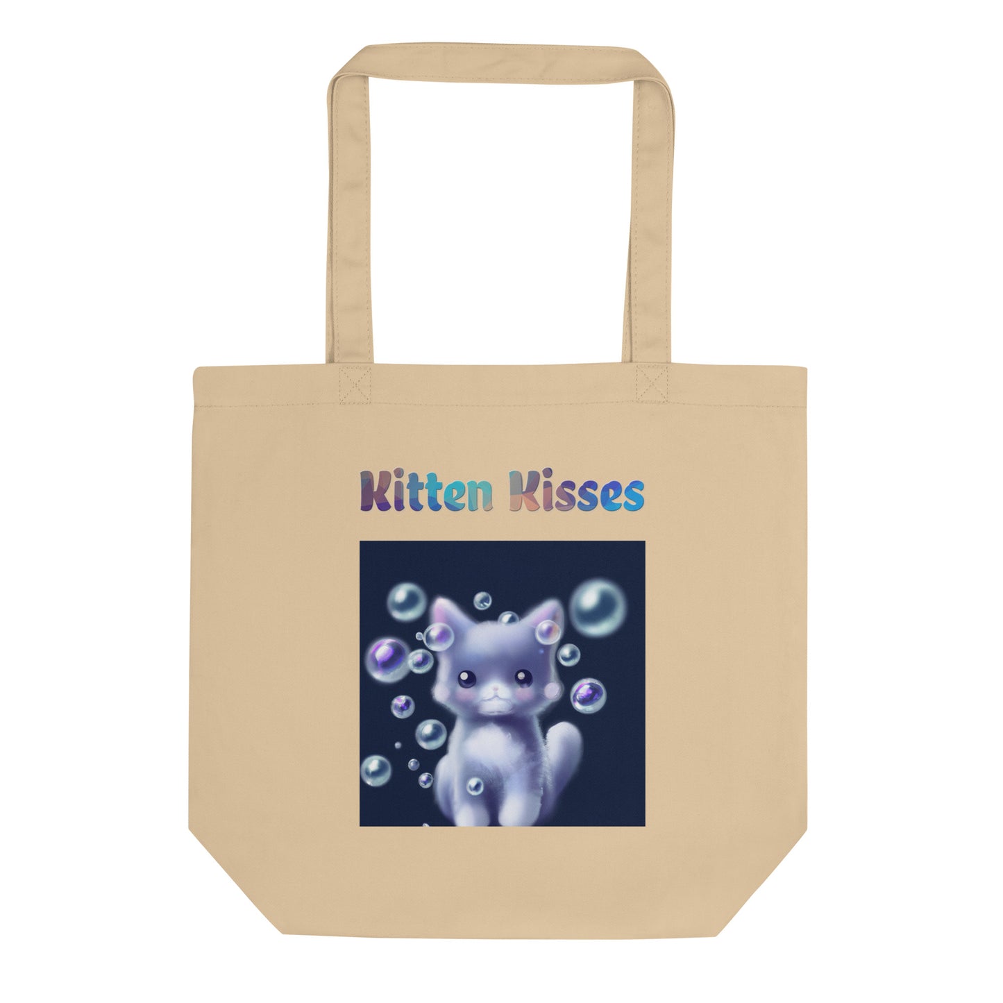 Eco Tote Bag with Cat With Soap Bubbles with text "Kitten Kisses" at $26.97 found at Personalizedpetlovergifts