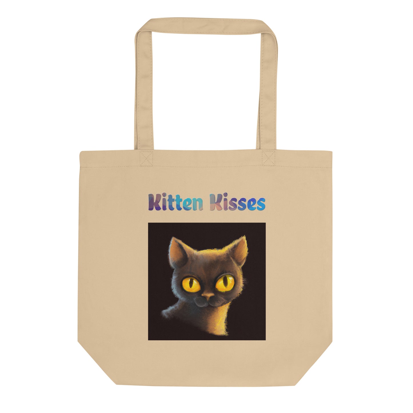 Eco Tote Bag with Cat With Shiny Yellow Eyes with text "Kitten Kisses" at $26.97 found at Personalizedpetlovergifts