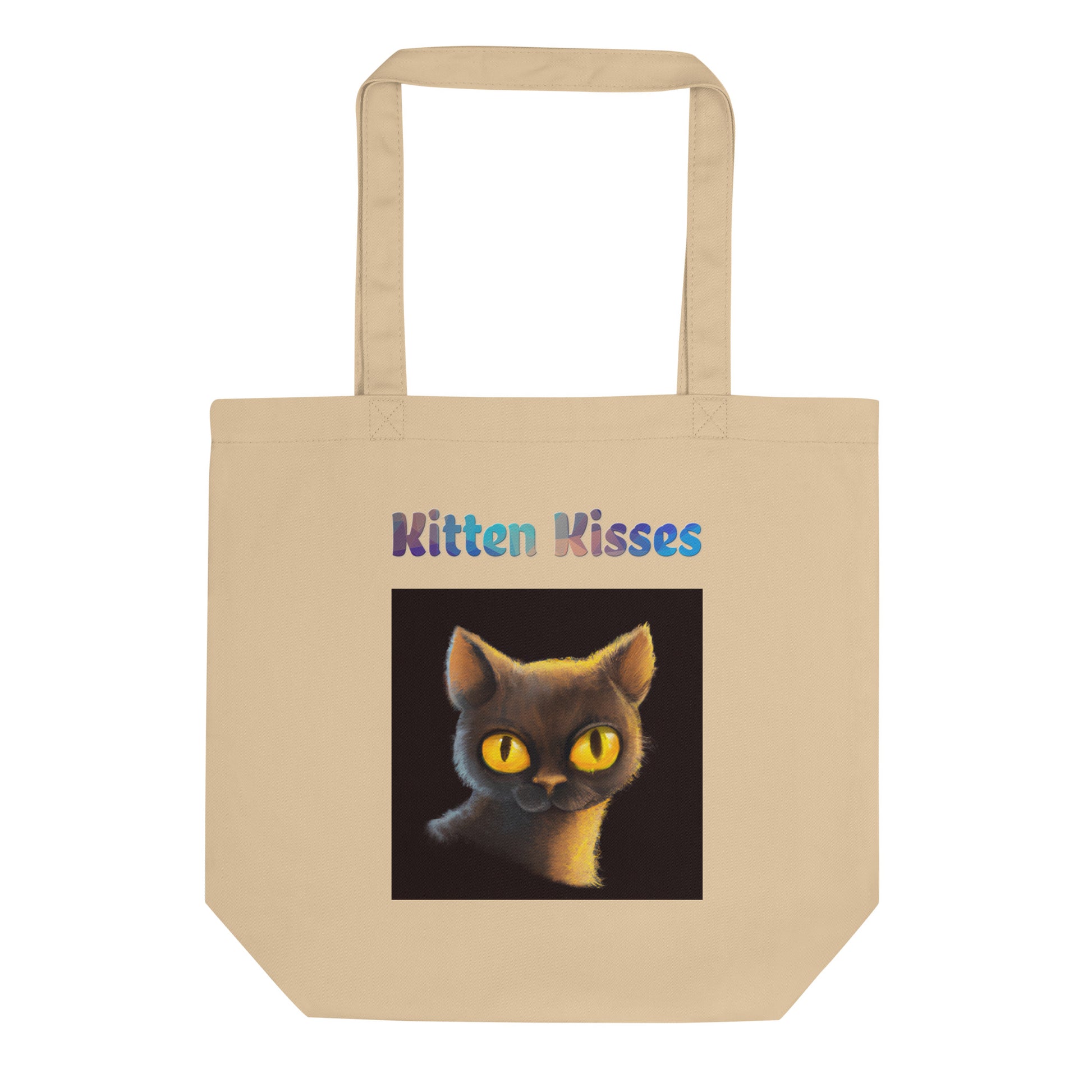 Eco Tote Bag with Cat With Shiny Yellow Eyes with text "Kitten Kisses" at $26.97 found at Personalizedpetlovergifts