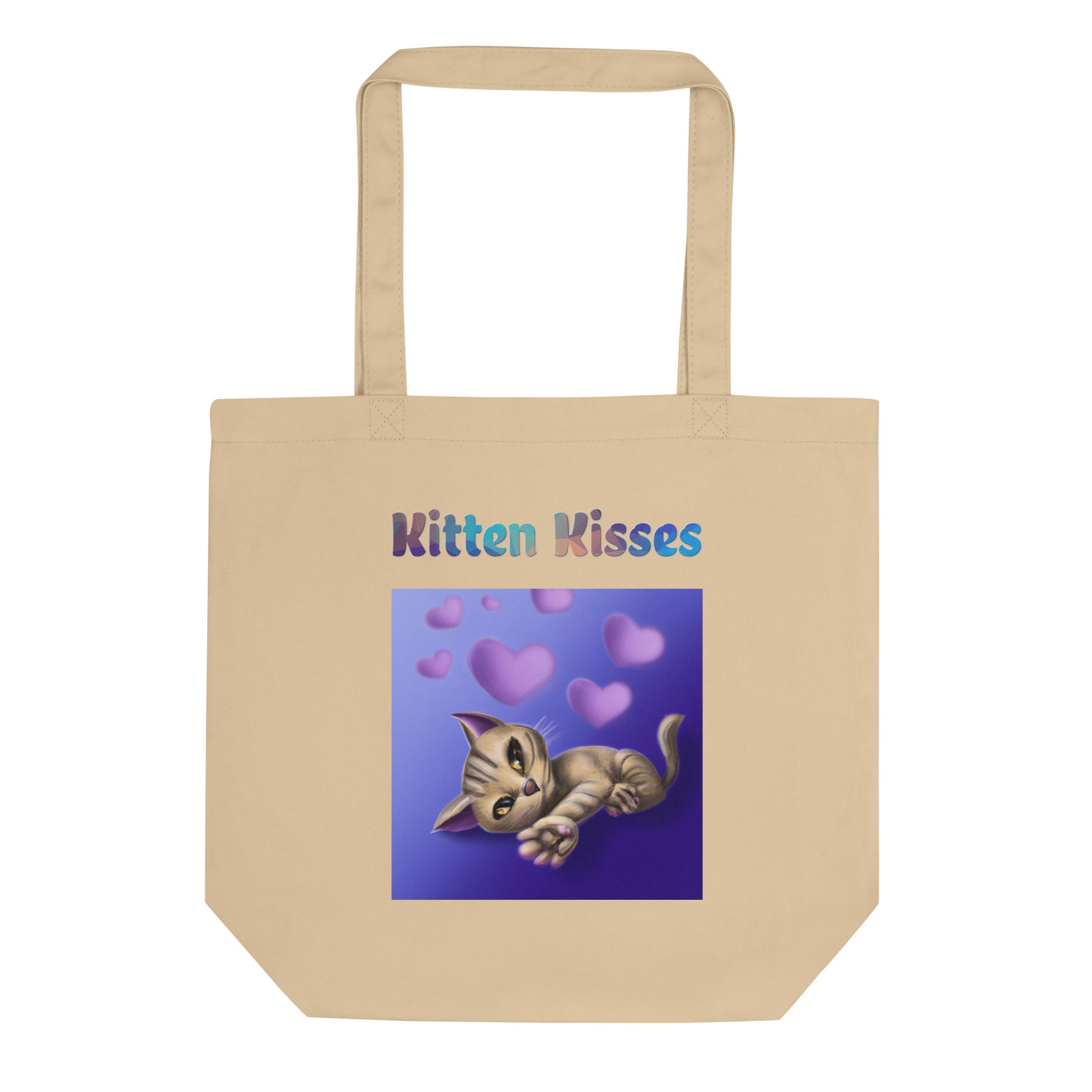 Eco Tote Bag with Cat With Purple Hearts with text "Kitten Kisses" at $26.97 found at Personalizedpetlovergifts