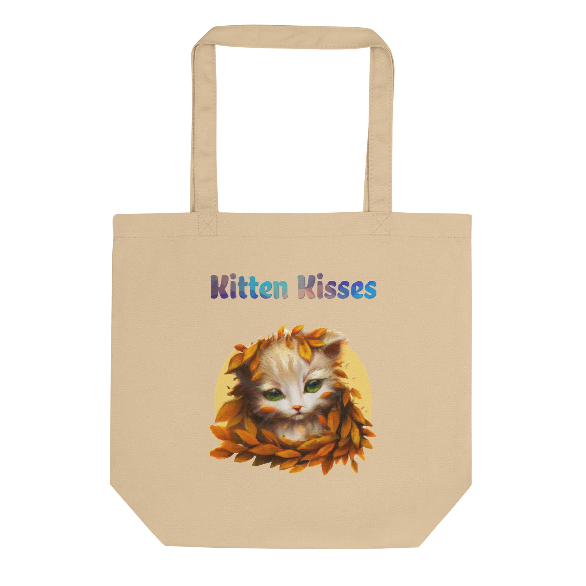 Eco Tote Bag with Cat With Orange Leaves with text "Kitten Kisses" at $26.97 found at Personalizedpetlovergifts