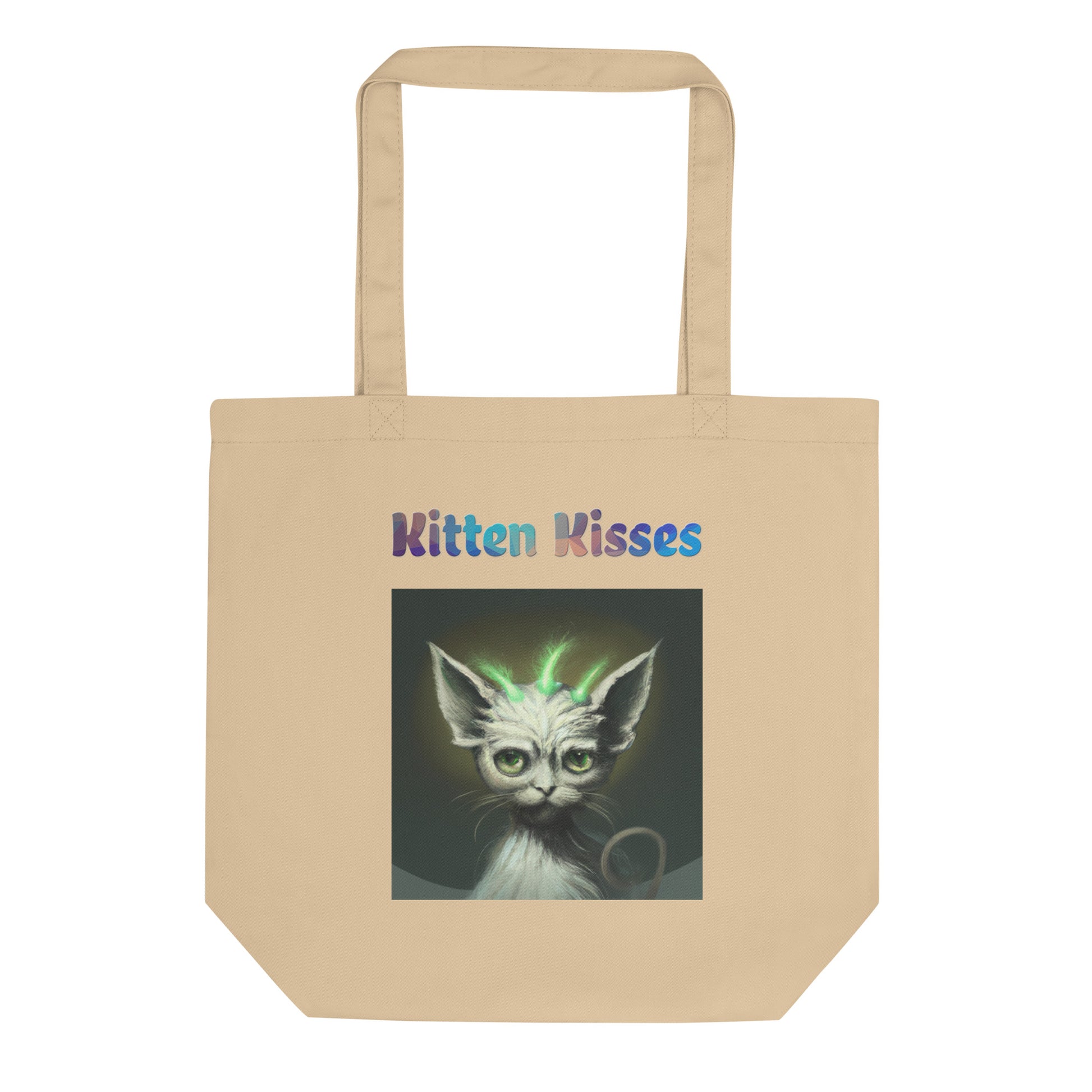 Eco Tote Bag with Cat With Green Alien Spikes with text "Kitten Kisses" at $26.97 found at Personalizedpetlovergifts