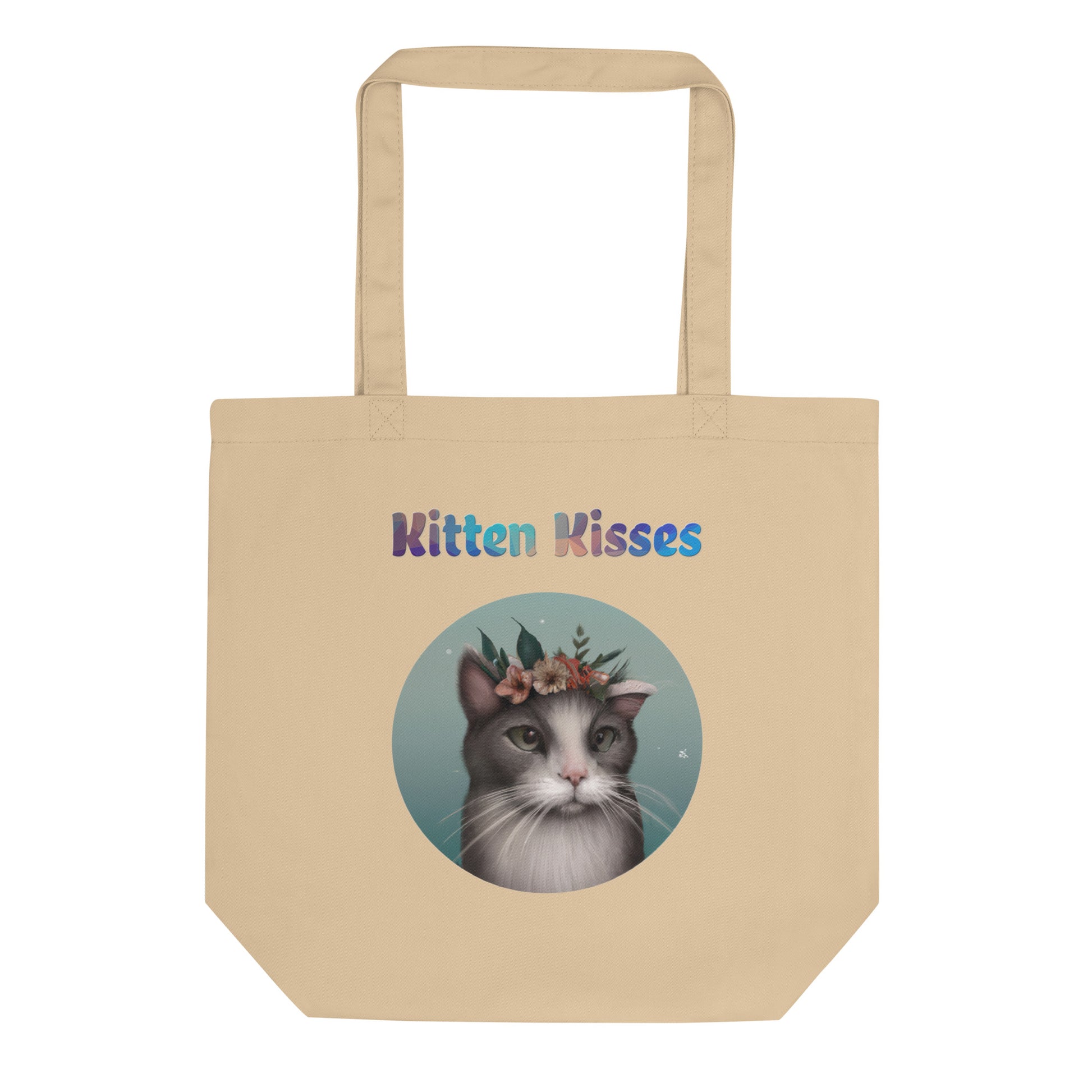 Eco Tote Bag with Cat With Flowers with text "Kitten Kisses" at $26.97 found at Personalizedpetlovergifts