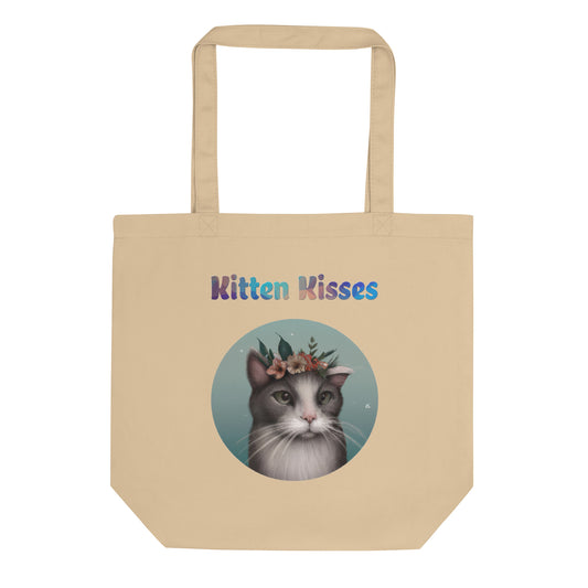 Eco Tote Bag with Cat With Flowers with text "Kitten Kisses" at $26.97 found at Personalizedpetlovergifts