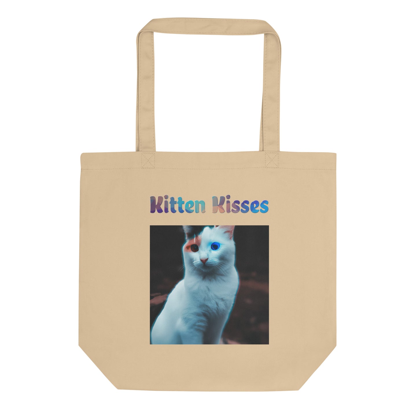 Eco Tote Bag with Cat With Colorful Eyes with text "Kitten Kisses" at $26.97 found at Personalizedpetlovergifts