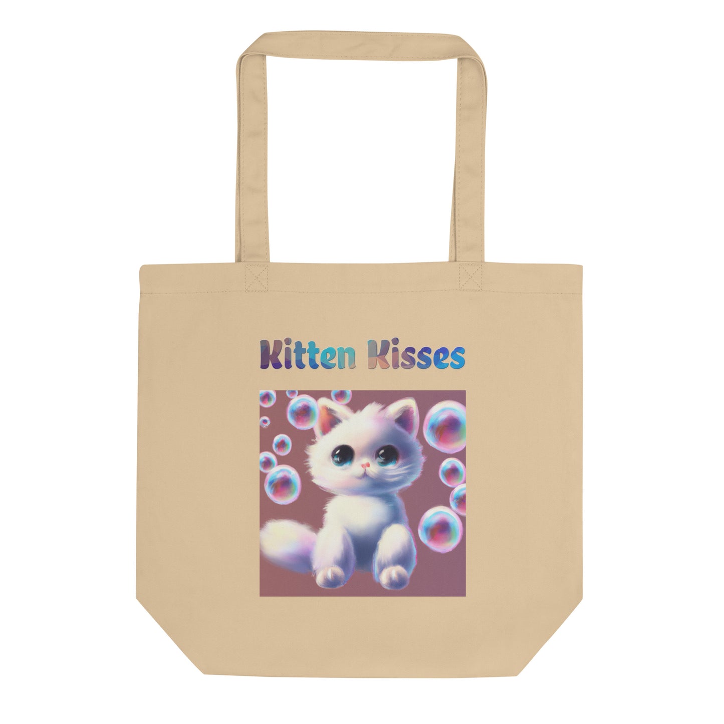 Eco Tote Bag with Cat With Bubbles with text "Kitten Kisses" at $26.97 found at Personalizedpetlovergifts