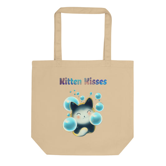 Eco Tote Bag with Cat With Blue Bubbles with text "Kitten Kisses" at $26.97 found at Personalizedpetlovergifts